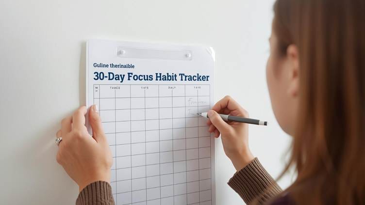 Person marking daily habit tracker for building focus and discipline